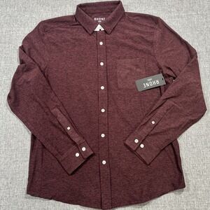 Rhone WFH Shirt Mens Medium Tawny Port Black Heather Button Up Stretch Knit